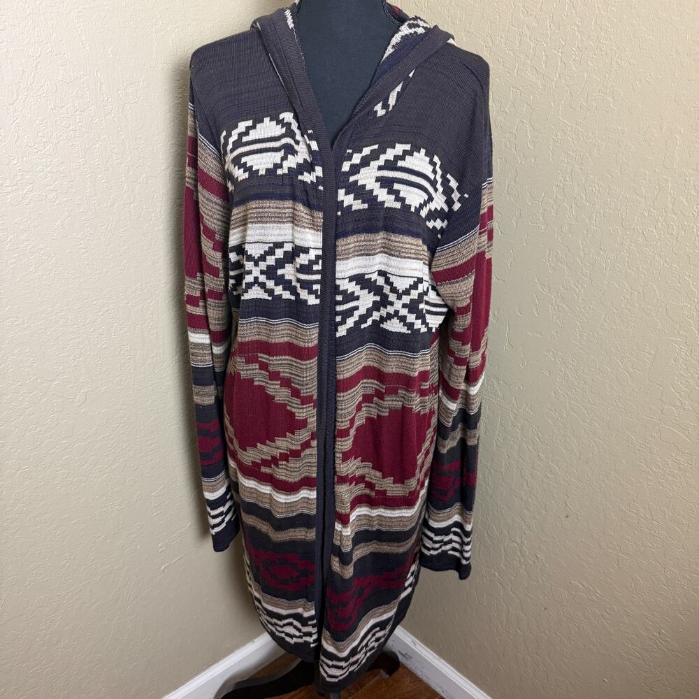 Ceny Hooded Southwestern Aztec Open Front Cardigan Sweater Womens 3X